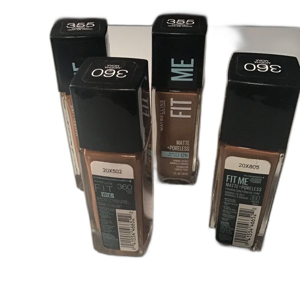 Lot of 4 Maybelline Fit Me & Olay Liquid Foundations - 360 Mocha & 355 Coconut